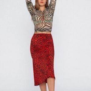 Réalisation Par Women’s Naomi Sid Heart Red Black Patterned Silk Midi Skirt XS